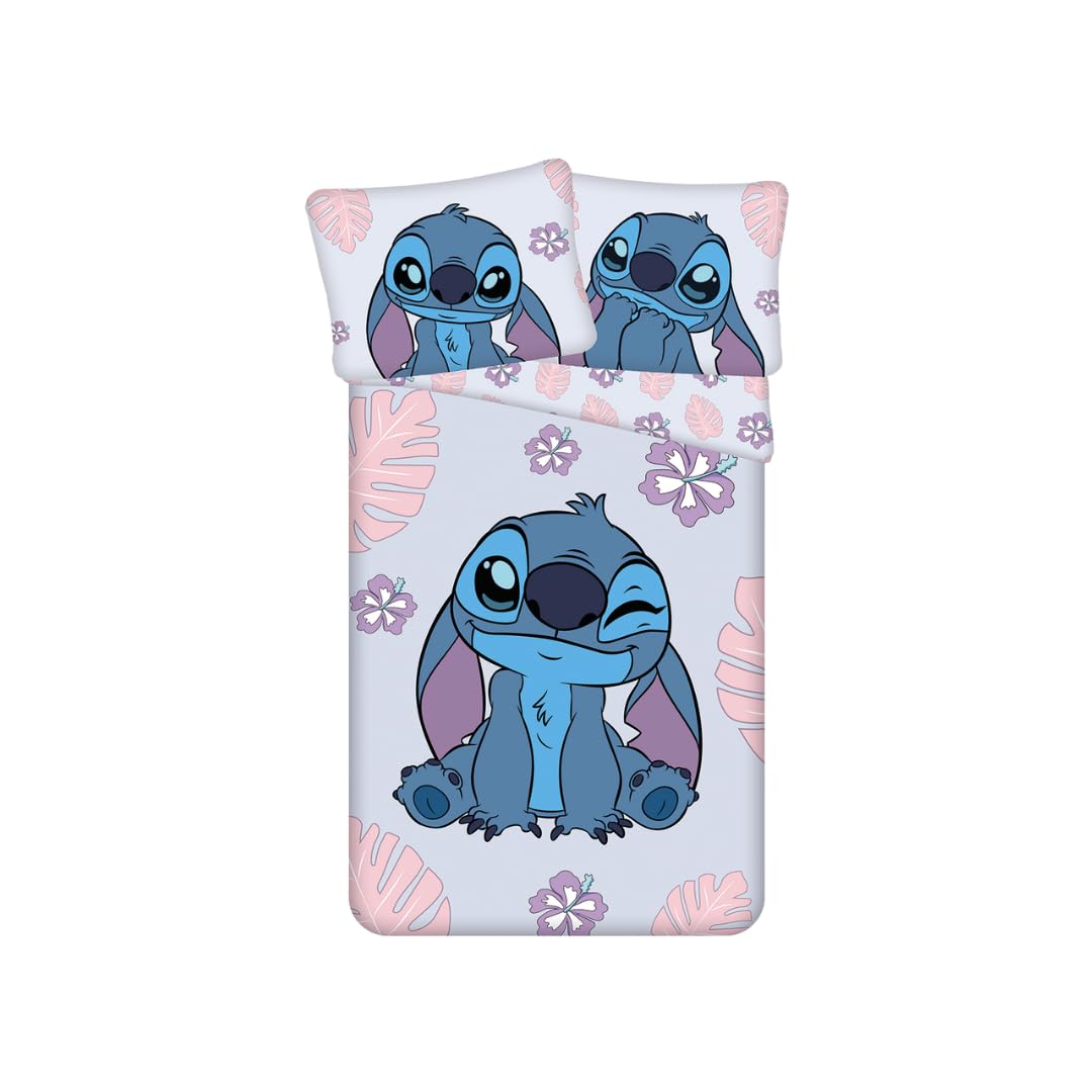 My sweety pop Parure de lit Enfant Stitch 2 pièces Housse de Couette | Réversible 140x200 Taie d'oreiller 70x90 cm Literie 100% Coton