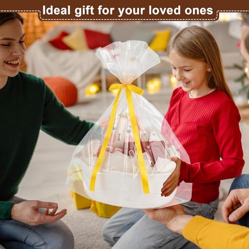Image of OIAHOMY Gift Basket with Handle, 13.4 inchx 10 inchx 5.5 inch Woven Basket with Gift Bag, Ribbon and Wrap Tissue Paper, Nursery Bins Empty to Fill with Towels, Baby, Pet Toy Organizer - White
