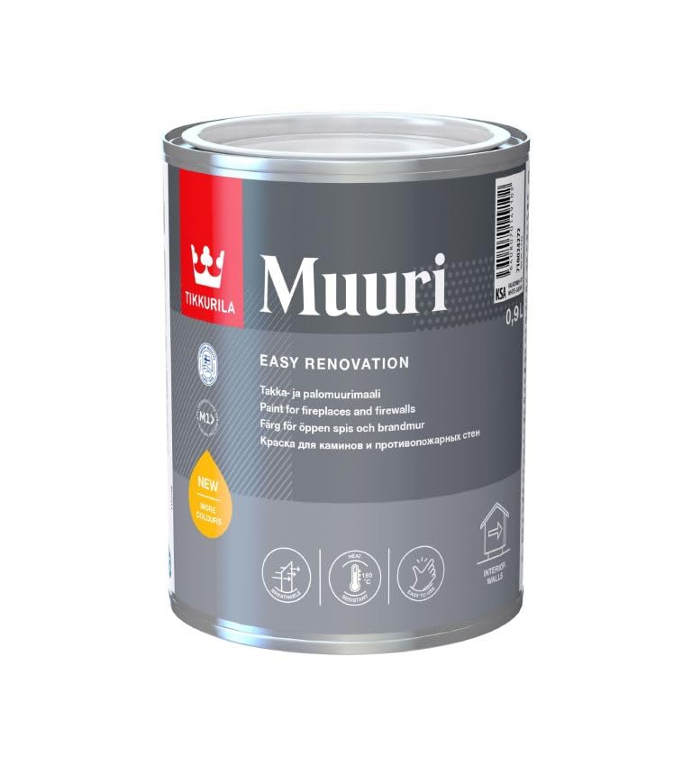 TIKKURILA Muuri Fireplace Paint – Heat Resistant Water-Based Paint for Fireplaces, Firewalls & Stoves – Withstands up to 180°C - 1 Litre
