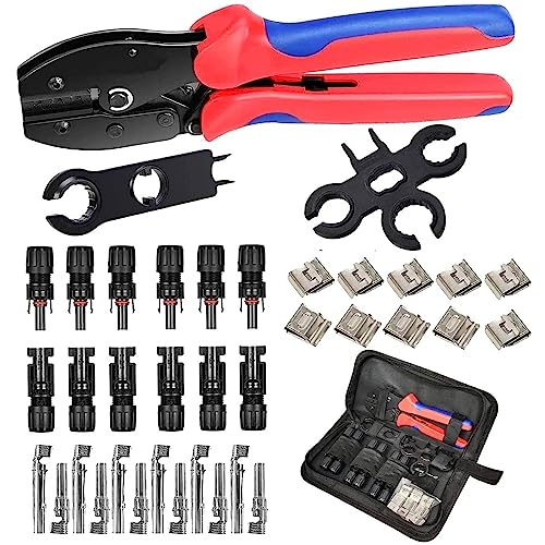 QeeHeng Kit de Cableado de Panel Solar,Juego de Herramientas de Engarzado para Conector de Cable Solar,para Sistema Fotovoltaico Panel Solar