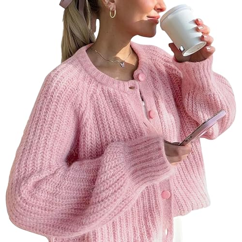 Image of Hixiaohe Cardigan Sweater for Women Long Sleeve Button Y2K Chunky Knit Sweater Fall Casual Open Front Outwear Knitwear Coat