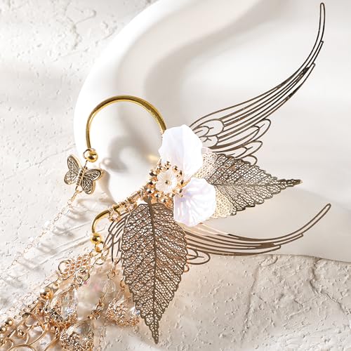 FRESHME Butterfly Elf Ear Cuffs - Fairy Ear Cuffs with Tassel Ear Wrap Earrings Non Piercing Renaissance for Women Adult4