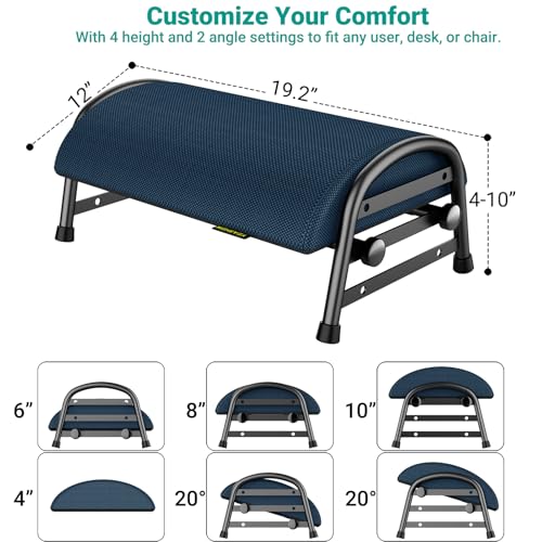 YEASHEIN Adjustable Foot Rest for Under Desk at Work, Ergonomic Under Desk Footrest with 6 Positions, Foot Stools for Under Office Desk Chair, Leg Rest for Home, Car, Computer, Gaming Accessories
