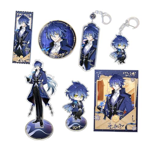 JUSONGKWCP Flins Cadeaux 7 Pièces | Anime Figurine Support en Acrylique, Porte-clés, Carte, Badges | Genshens Flins Cosplay Collections