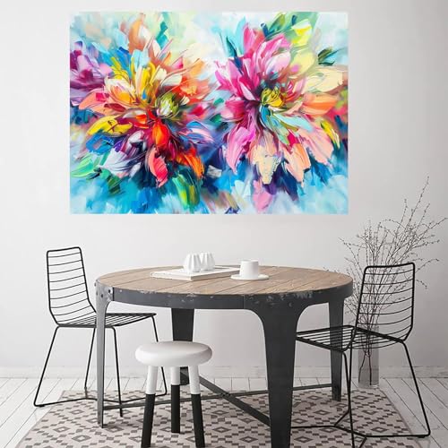 Tableau de fleurs abstraites moderne WODJEM 70x100cm encadré