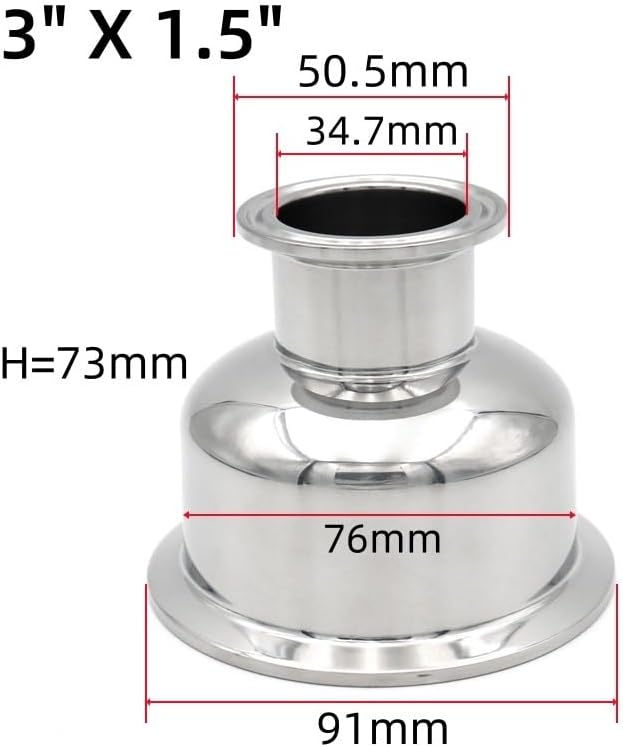 Tri Clamp Bowl Reducer Hemispherical 304 Stainless Steel 1.5"2"2.5"3"4" 50.5/64/77.5/91/119mm Pipe Fitting(64mm x 119mm)