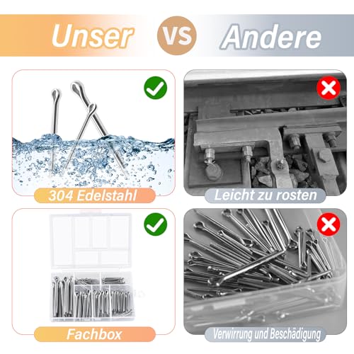 GullSkies 260 STK Splinte Set Splinte Sortiment mit Sortimentskasten 304 EdelstahI M1 M2 M2.5 M3 M4 M5 Sicherungssplinte GröBen füir Autos Wohnmobile Gartengeräte