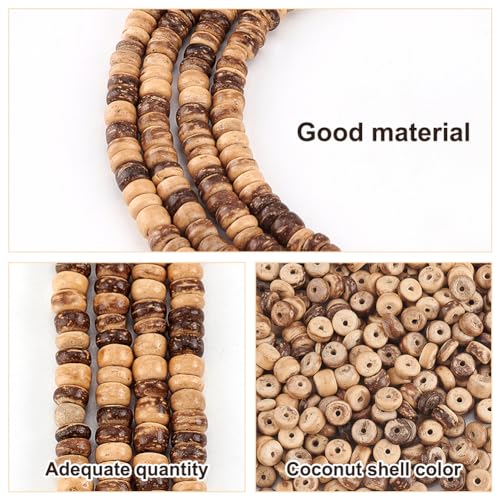 OLYCRAFT 496Pcs Natural Coconut Shell Beads Coconut Shell Rondelle Beads Summer Theme Flat Round Strands for Earring Bracelet Necklace Jewelry DIY Craft Making -Coconut Brown - Image 4