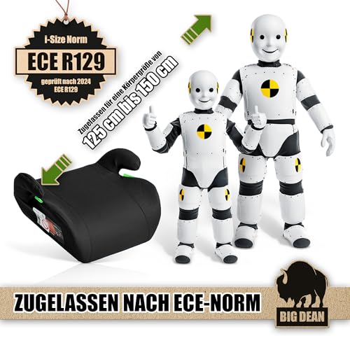 Kindersitzerhöhung nach neuster i-Size Norm R129 Schwarz Sitzerhöhung (125-150cm) Kinder Auto BigDean