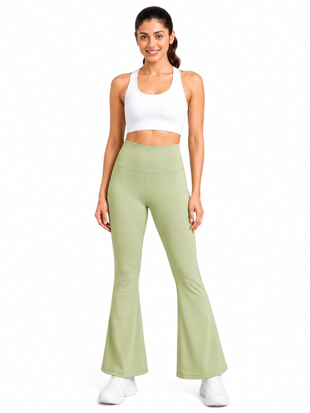 0 to 1 Women's High Waist Flare Leggings, Light Green, 4-Way Stretch-picture-24