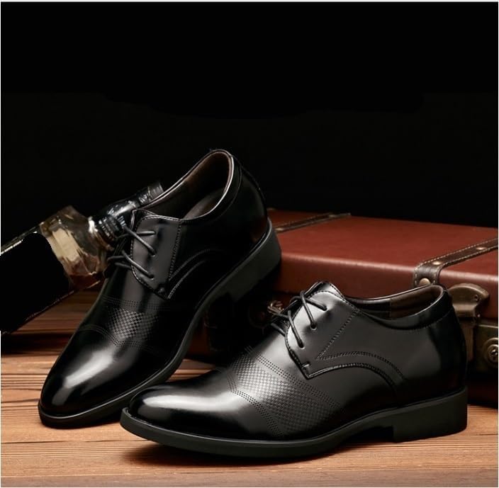 Image of Battle Men Men's 2-Inch Elevator Leather Oxford Shoes, 2 inch Taller Derby Perforated Dress Shoes for Business Meetings Job Interviews Wedding