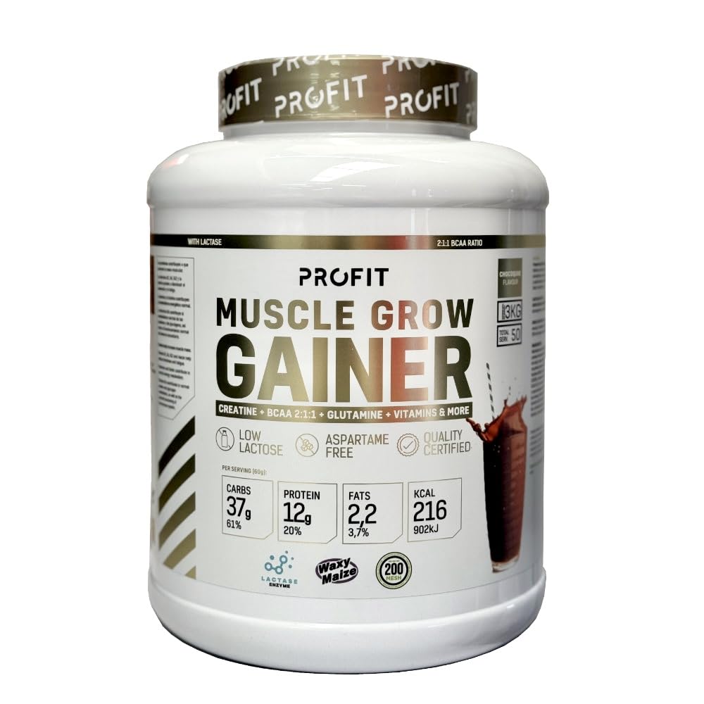 Muscle Grow Gainer - Ganador con carbohidratos y mezcla de proteínas para aumentar la masa muscular - 3000 gramos (3000, Chocolate)