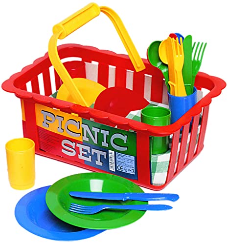 Picknickkorb Kunststoff Kinder Spielzeug Set 21-tlg. mit Geschirr +3J Cover