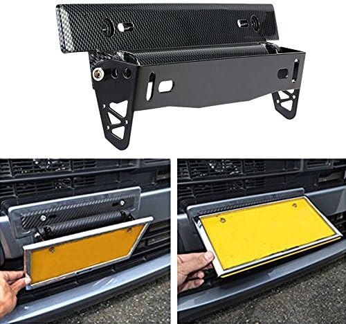 Car Front License Plate Mount, Shkalacar Adjustable Bumper License Plate Relocator Bracket Holder, Universal Front License Plate Bracket Mount, Carbon Fiber, Racing Style DIY Modification Accessory