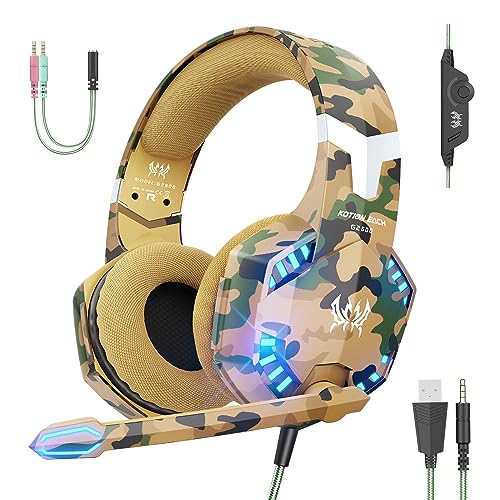 Product Image of the VersionTECH. G2000 Gaming Headset for PS5 PS4 Xbox One Controller,Bass Surround Noise Cancelling Mic,Over Ear Headphones with LED Lights for Mac Laptop Xbox Series X Nintendo Switch NES PC Games-Camo