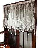 Lyfreen Sheer Curtains 63 inch Length, Embroidered White Curtains Tie-Up Lace Curtains,Vintage Curta