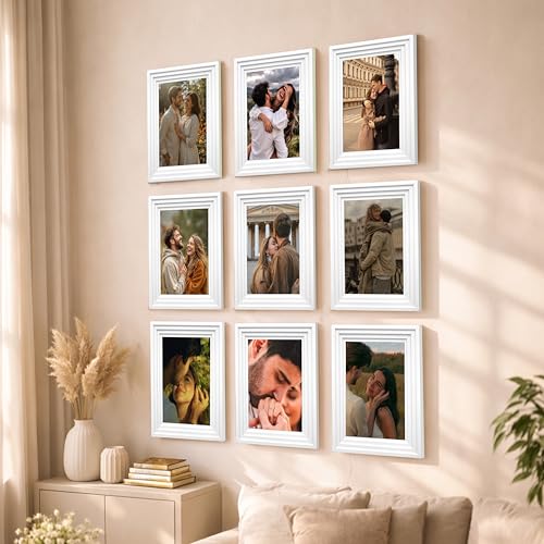 Image of Art Street Luxury Photo Frame for living room, Modern Step Design Photo Frames for Photograph, Art Work, Kids Room Set of 9 (8x12 Inch, White)