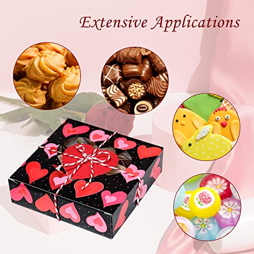 16Pcs Valentines Day Cookie Boxes-5 Inch Valentine's Day Treat Boxes Candy Boxes With Window Hearts Valentines Dessert Box With Tags&Rope For Cake Chocolate Biscuits Giving Baking Wrapping And Packaging #TOP6
