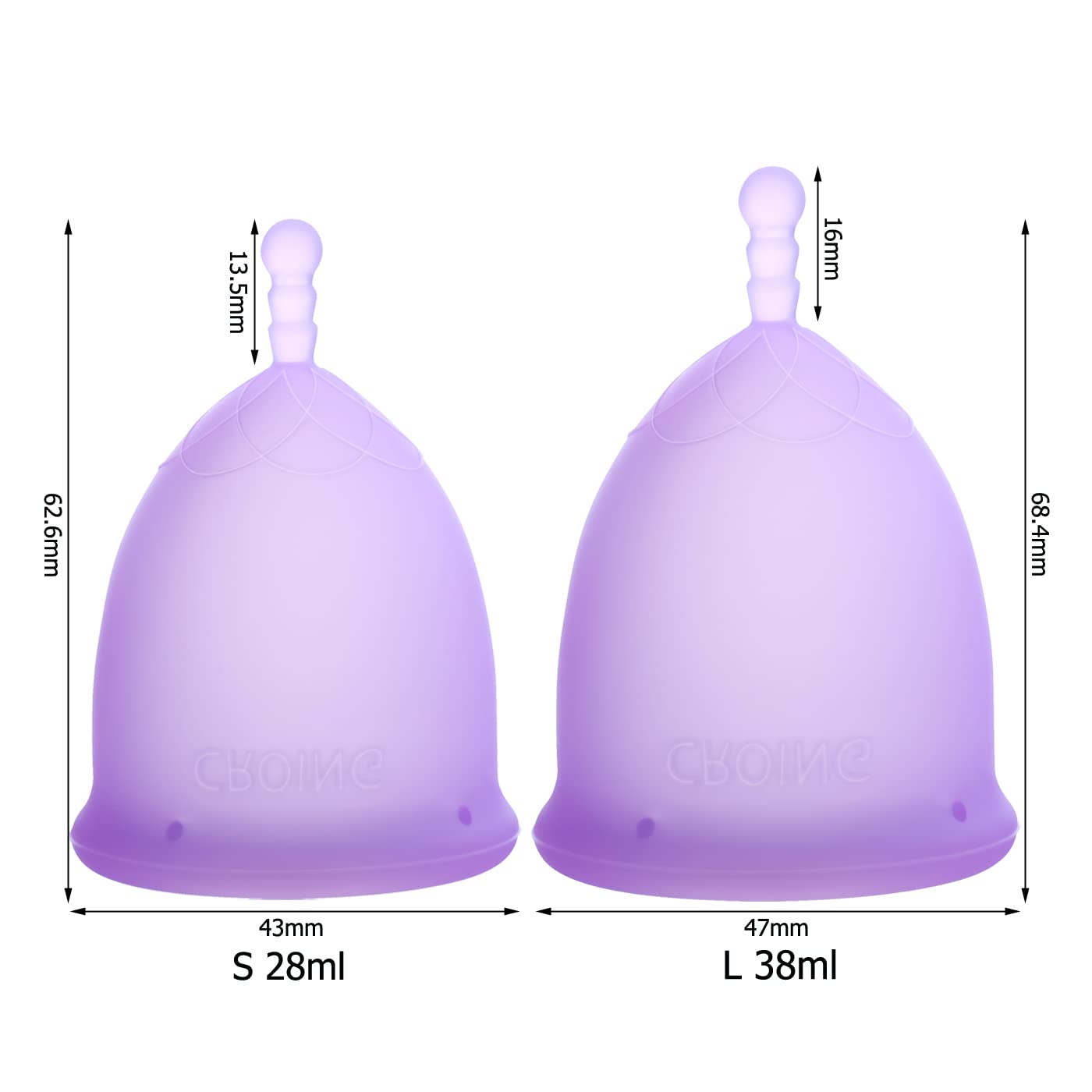 CROING 𝗖𝗼𝗽𝗽𝗲𝘁𝘁𝗮 𝗠𝗲𝘀𝘁𝗿𝘂𝗮𝗹𝗲 Coppetta Mestruale 2 Pezzi (Viola)