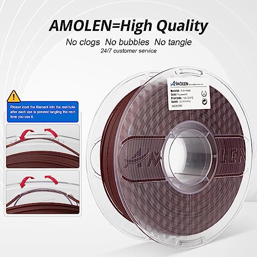 Image of AMOLEN PLA Filament 1.75mm Dry Rosewood 3D Printer Wood Filament Add 15% Real Wood Fiber, Matte and Frosted 3D Filament 1.75mm PLA Filament 3D Printing Filament, 1kg