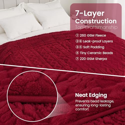 Image of 15 lbs Weighted Blanket for Adults, Dual Sided Soft Fuzzy Sherpa Weighted Blankets Full Size with Jacquard Pattern, Cozy Winter Weighted Blanket for Sofa Bed, Ceramic Beads, 48 x 72 inches, Red