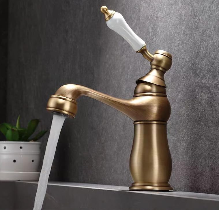 Robinet meuble salle de bain eau chaude froide et vasque céramique encastrée or zirconium LWX