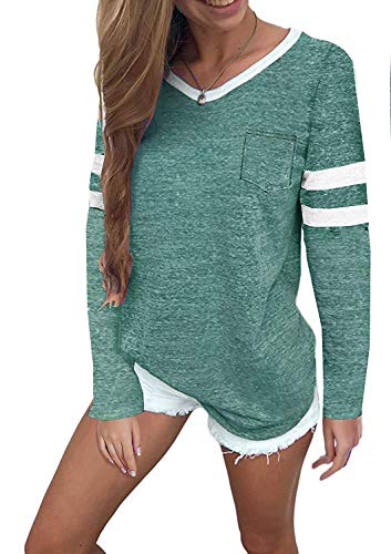 MISSLOOK Women's Color Block Shirts Baseball Tees Long Sleeve Striped Tunics Blouses Tops