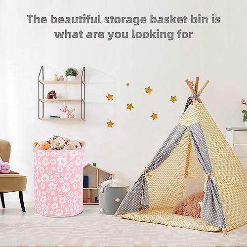 Image of Foldable Baby Laundry Basket Hamper for Nursery Girl kids Clothes laundry hamper basket Portable Tall Collapsible Cute Laundry Basket Organizer, Nursery Storage Basket with Handles (Pink Flowers)