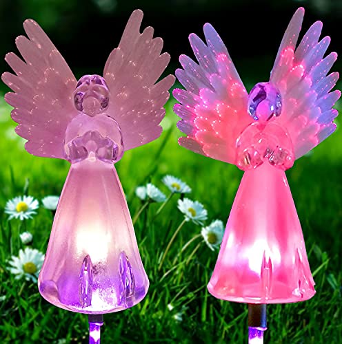 Outdoor Solar Garden Decorative Light,XVZ 2 Pack Solar Angel Light,Outdoor Garden Landscape Waterproof Small Street Light,Suitable for Yard Patio Lawn Grave Cemetery Decorations Backyard