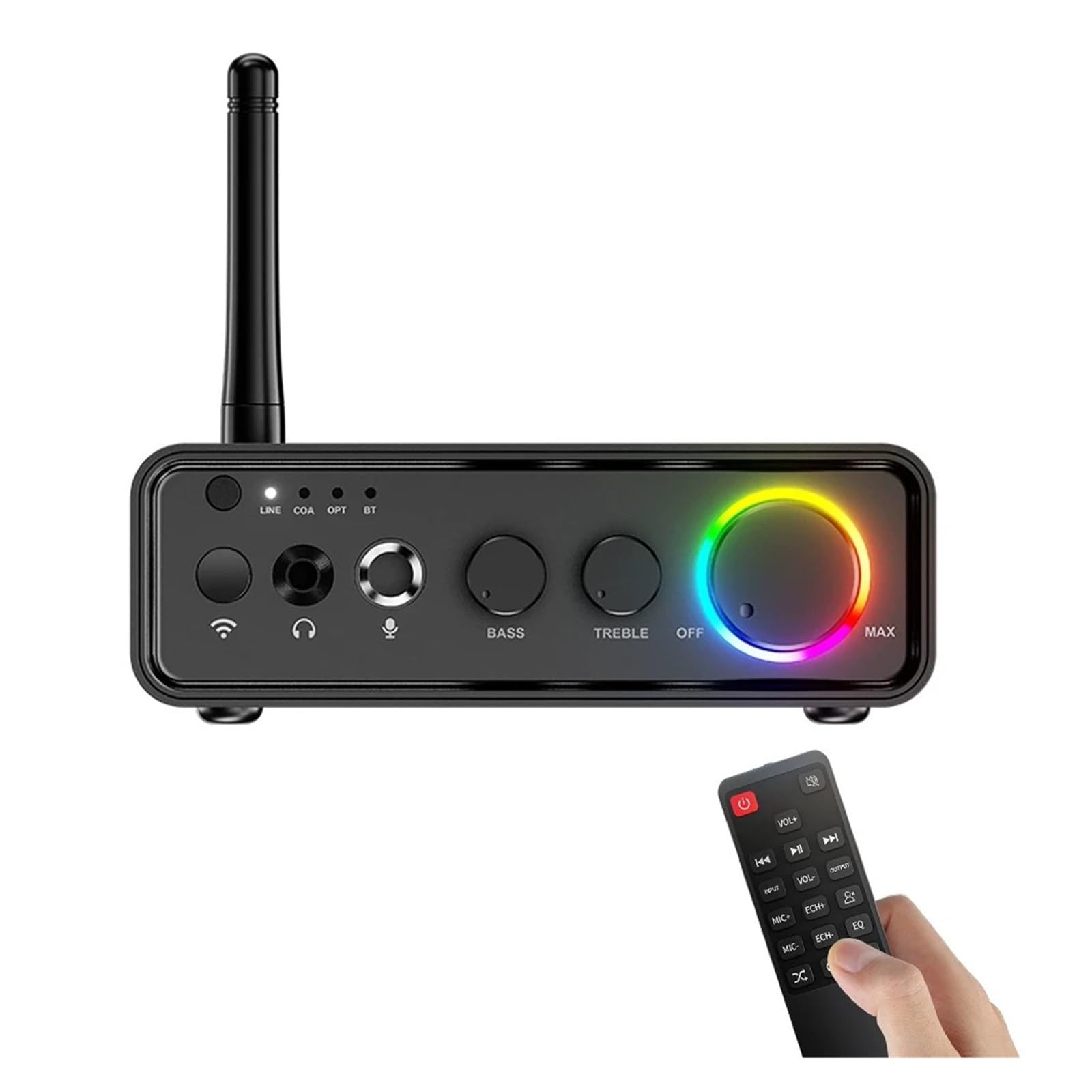 Amplificatore audio da 200 W Bluetooth 5.3 Classe D Canale 2.0 Amplificatore HiFi con luce RGB Per l'home cinema