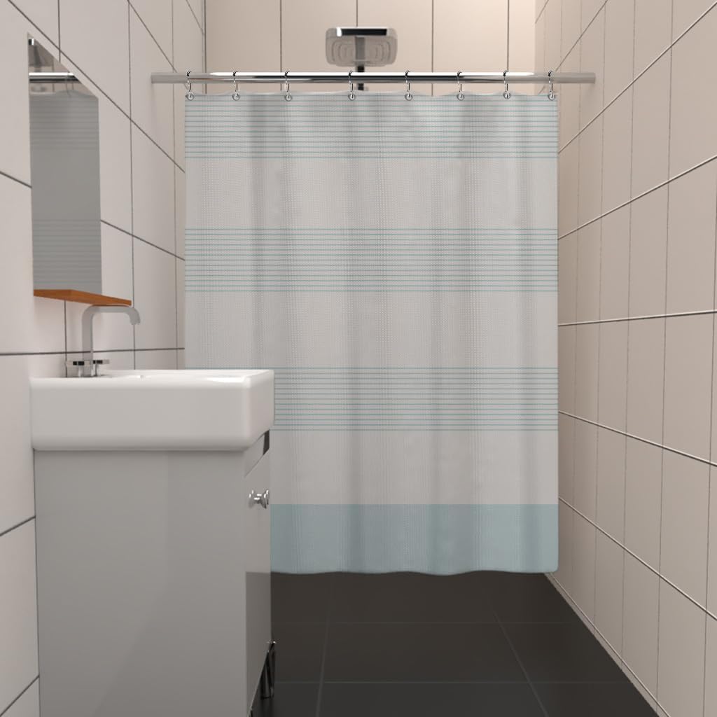 71x71 Inch Blue and White Striped Waffle Shower Curtain Ombre Nautical Splicing Stall Bath Curtain Rustic Farmhouse Neutral Bathtub Curtain for Kids Bathroom Waterproof Decor with Hooks - Image 3