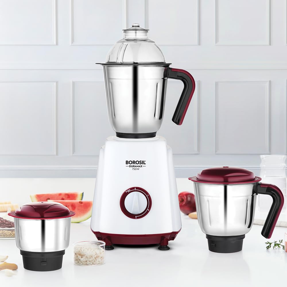 Borosil Duramax 750 W Mixer Grinder | Wet & Dry Mixing, Grinding & Blending | 3 Jars (1.5 L Blending Jar, 1.2 L Grinder Jar, 0.5 L Chutney Jar) | Mixie For Kitchen, White | 2 Years Warranty-picture-26