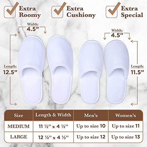 Spa Slippers, Disposable Slippers For Guests Bulk Of 6 Pairs - Non-Slip Closed-Toe Premium White Spa Slippers Bulk With Travel Bags - Coral Fleece Hotel Slippers For Women And Men (3 Medium And 3 Large) #TOP1