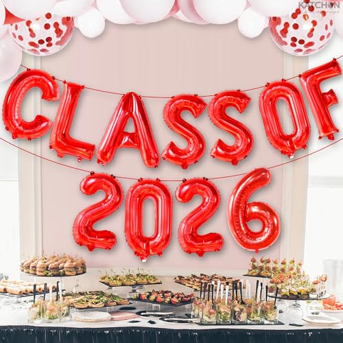 Image of Graduation Decorations 2026 | Red Class of 2026 Balloons - 16 Inch | Graduation Balloons Class of 2026 Decorations, Grad 2026 | 2026 Graduation Party Decorations, Grad Party Decoration, KatchOn