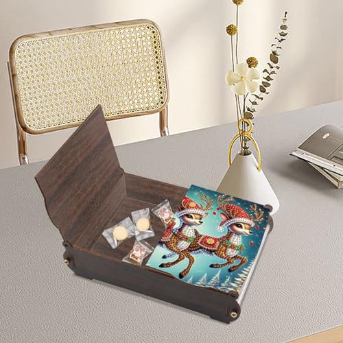Image of MVVMTOP Diamond Painting Kit Wooden Storage Box, Reindeer DIY Special Shaped Diamond Flip Cover Wooden Money Box, Handmade Art Desktop Decorations Birthday Gifts for Friends