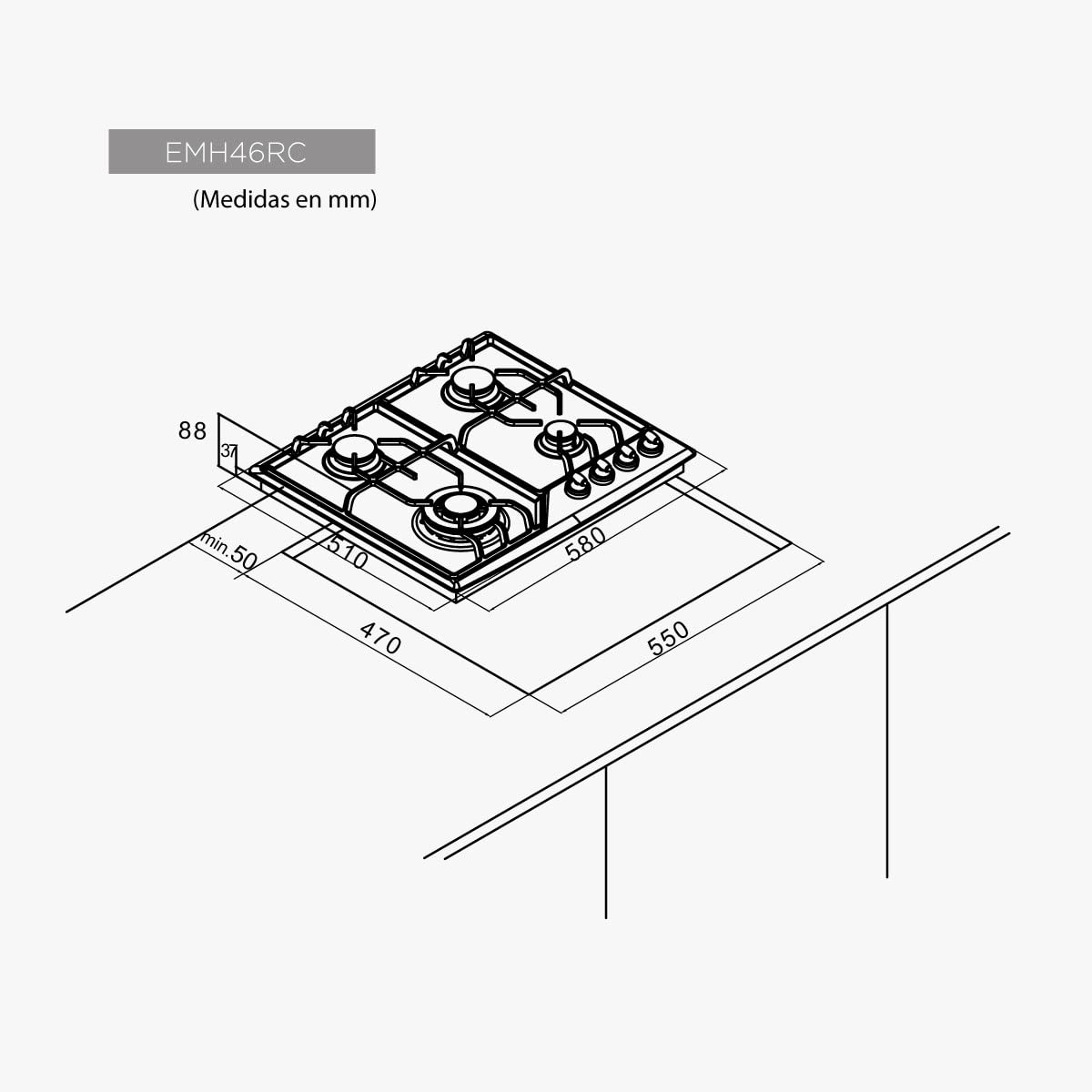EAS ELECTRIC SMART TECHNOLOGY | EMH46RC | Encimera de gas 4 fuegos | Color Crema | 60 cm | Gas butano y Gas Natural | Autoencendido | Estilo Rústico | Válvula de seguridad en quemadores