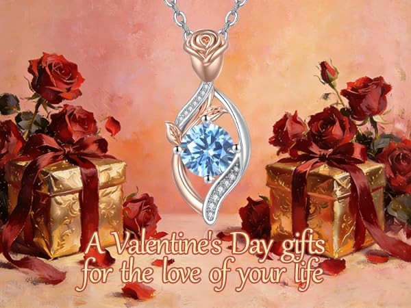 Rose Birthstone Necklaces for Women Rose Gold/White Gold Pendant Jewelry Wedding Anniversary Birthday Gift for Wife Her Mom Hypoallergenicity Jewelry With Fine Birthstone - Image 3