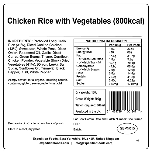 EXPEDITION FOODS Chicken Rice with Vegetables (High Energy Serving / 800kcal) | Freeze-Dried Camping & Hiking Food - Image 4