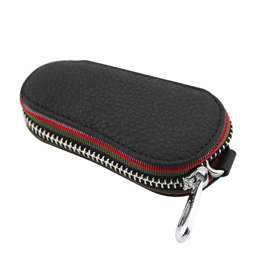 Portachiavi Auto In Vera Pelle Con Cerniera E Moschettone – Custodia Antigraffio Per Telecomando (Nero/Marrone, 15,5x5 Cm)