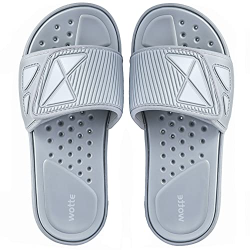 Unisex Leichte Badeschlappen Verstellbare Sandalen mit Offenen Zehen Bequeme Sommer Badelatschen für Freizeit Sport Fitness Grau 43 Cover