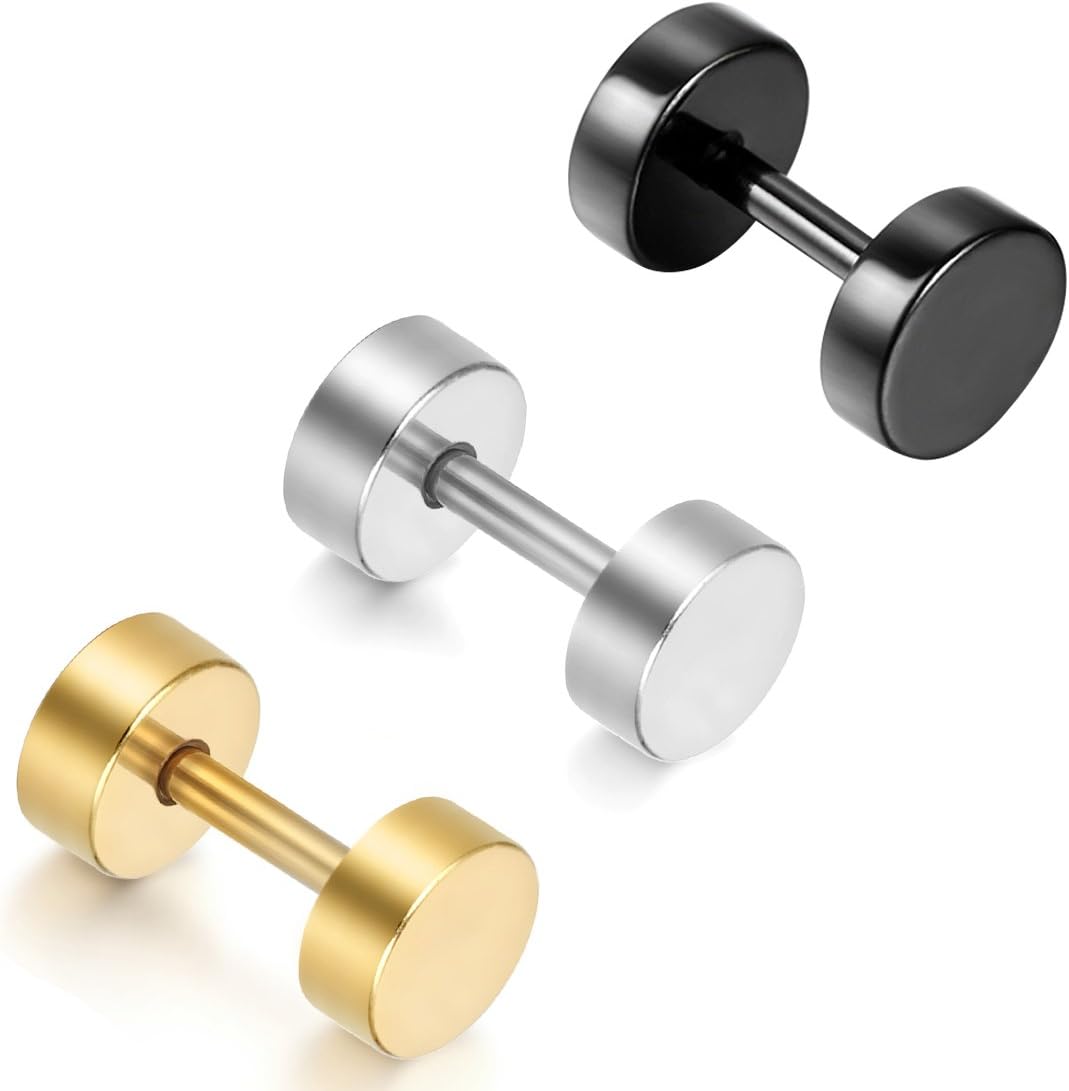 Cupimatch 3 Pairs 6-10MM Rivet Ear Piercing Plugs Faux Gauges Illusion Tunnel Earrings Mens Spike Stainless Steel Stud Earrings Jewelry Set for Fathers Day - Image 4