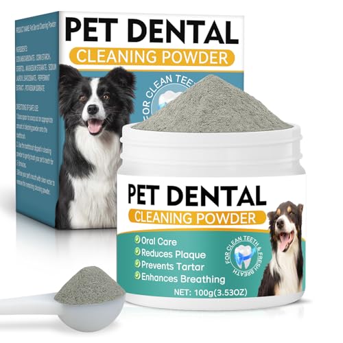 Erigathe Dog Dental Powder, Dog Teeth Cleaning Powder- Natural Breath Freshener for Dogs, Tartar & Plaque Remover, Dental Care for Small, Medium, Large Dogs & Cats (Dog Dental Powder)