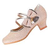 EIGHT KM Mädchen High Heel Kleidschuhe Mary Jane Prinzessin Hochzeitsparty Pumps EKM7035 Funkeln Glitzer Perle Gold EU Kleinkind Größe 27
