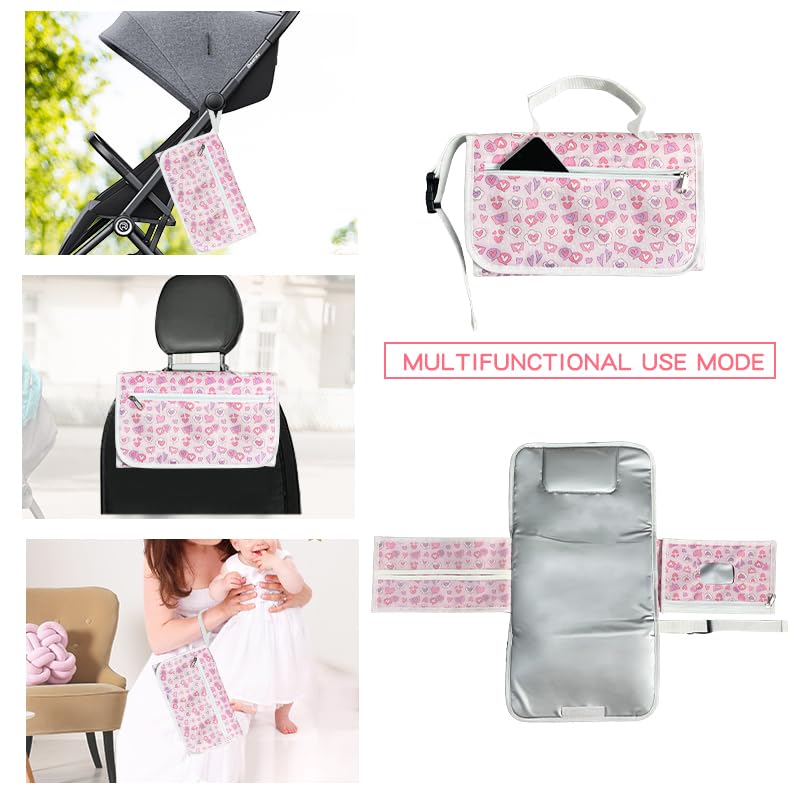 Baby Portable Diaper Changing Pad - Baby Changing Pad & Diaper Changer Travel Bag (Pink Love)
