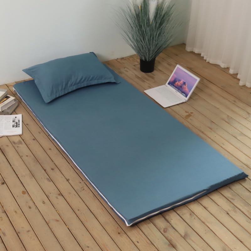 Floor Futon Mattress Cover with Zipper - Solid Color Full Coverage Mattress Protector Washable Dustproof Detachable Zippered Futon Cover for Japanese Tatami Floor Mattress (Dark Blue,180x200cm)