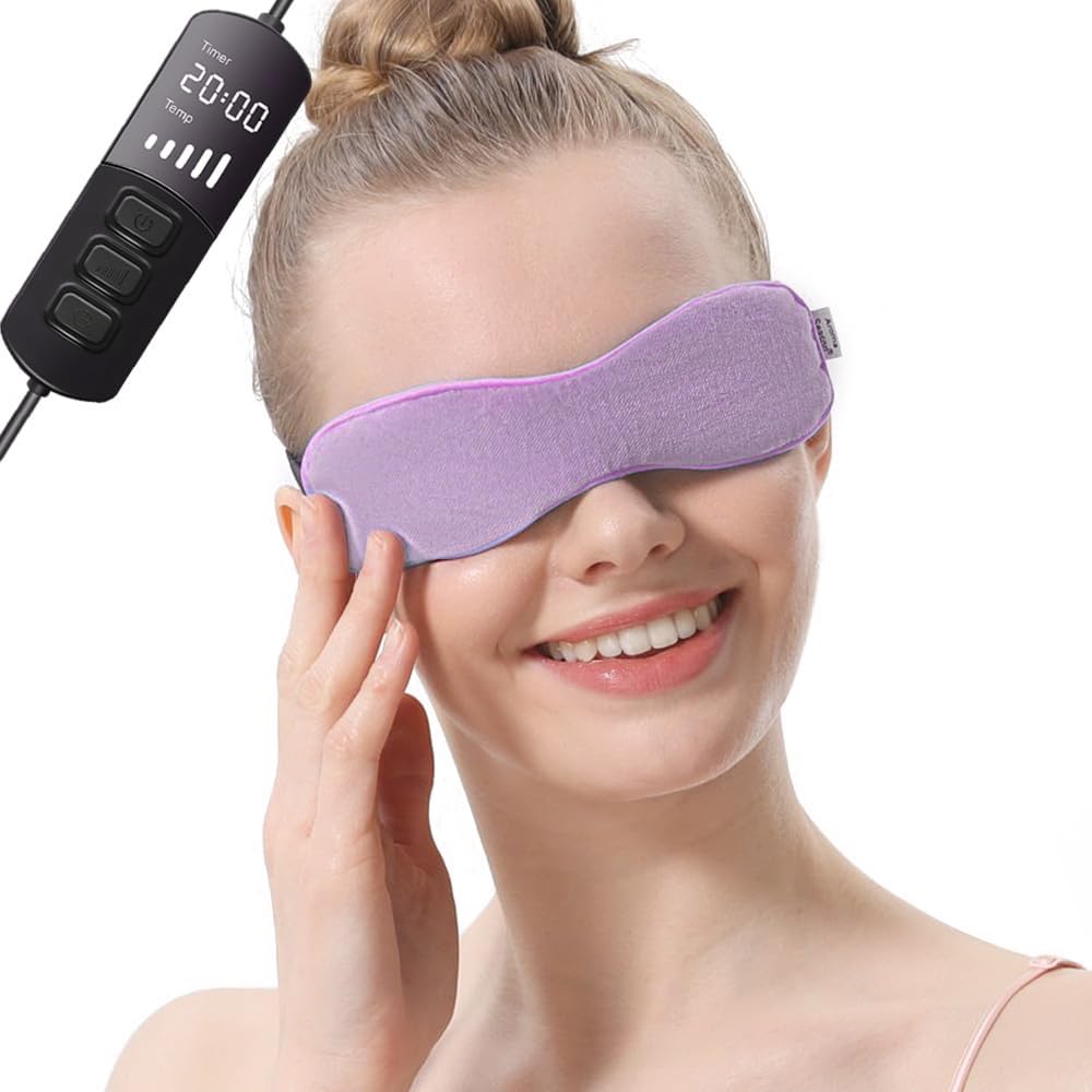 aroma season heated eye mask for dry eyes, warm eye compress with flaxseed graphene fir for mgd, dry eye syndrome, chalazion blepharitis treatment, steam moist heat therapy to unclog glands (purple)