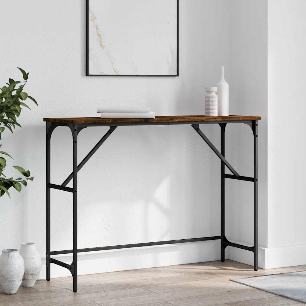 Mesa consola de roble ahumado con patas ajustables de 100x32x75 cm