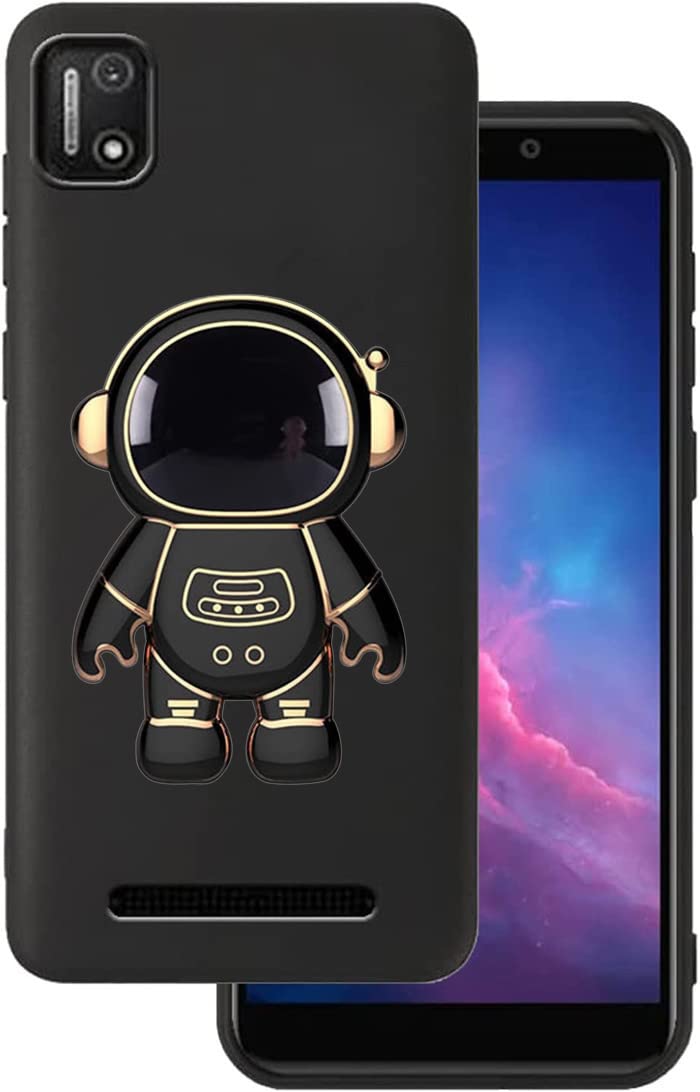 for Cloud Mobile Stratus C7 Case Cute Hidden Astronaut Kickstand Design,Soft Silicone Rasied TPU Edge Bumper Folding Bracket Phone Stand Shockproof Protective Phone Case for Stratus C7 Black