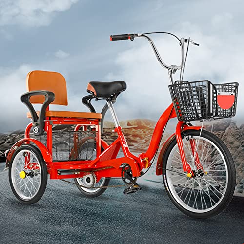 HMGAQNP Folding Adult Tricycle 21inch, Trike Bike with Adjustable Handlebars and Seat Three-Wheel Bike, Dual Chain 3 Wheels Cruise Trike, for Recreation Shopping Exercise Senior red