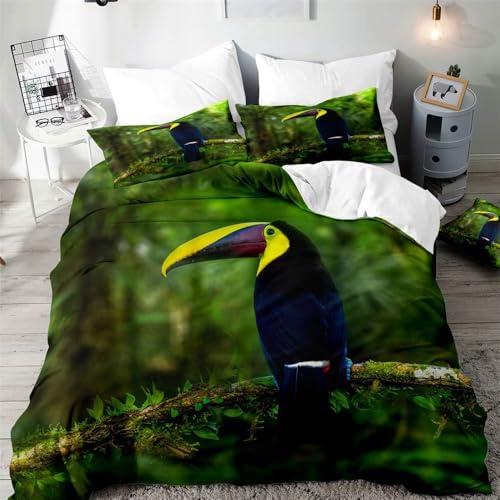 Funda Nordica Cama 135/150 Pájaros de Pico Largo Funda Nórdica Edredon Aves Tropicales Fundas Nórdicas 240x220 Microfibra Suave Ropa de Cama con Cremallera y 2 Fundas de Almohada P.1062